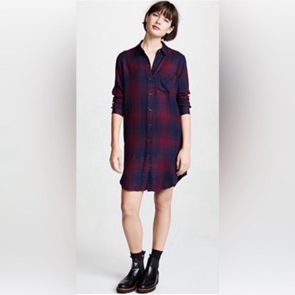 Rails Bianca Womens Plaid Flannel Shirt Dress Size Small Long Sleeve Mini Grunge